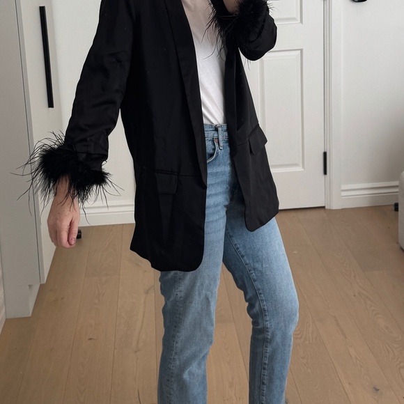 NWT Satin Blazer with Feather Cuffs from Strut & Bolt - Picture 1 of 6